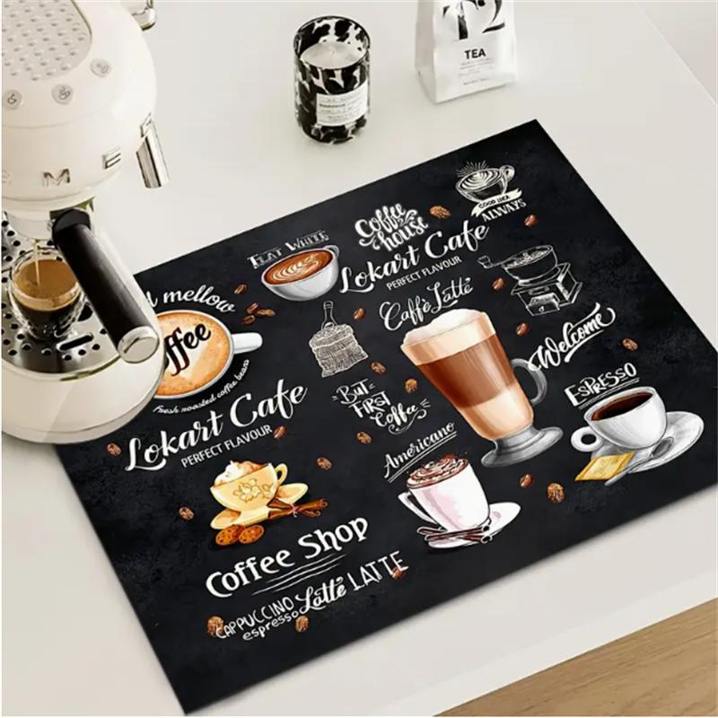 Coffee Theme Pattern Kitchen Countertop Mat, 1 Count  Non-slip Coffee Machine Mat, Absorbent Kitchen Countertop Mat, Kitchen Decor, Housewarming Gift, Coffee Table Mat