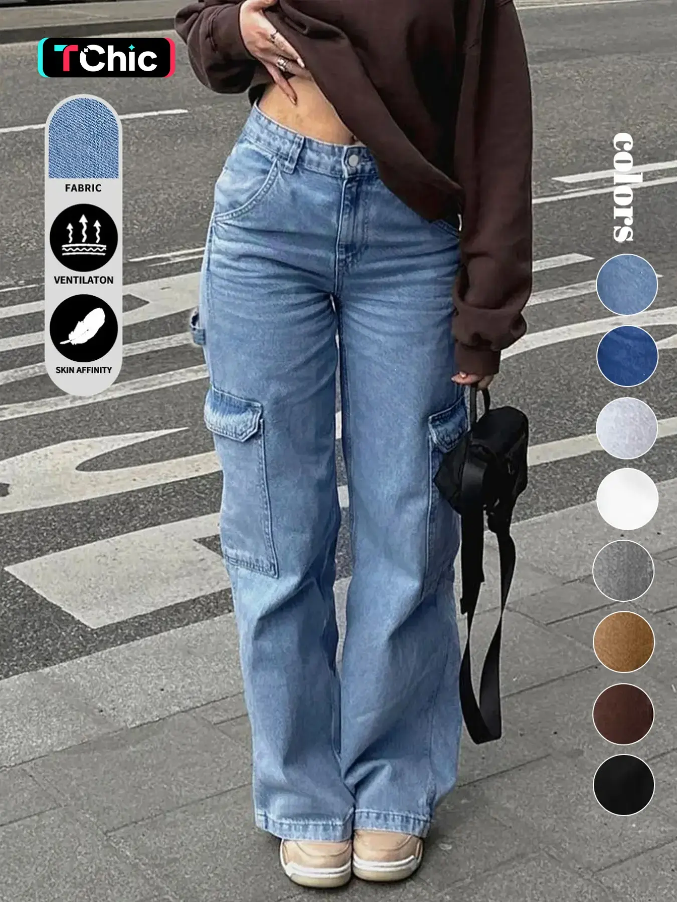 Teen Girl Denim Cargo Style Pants with Pockets, Trendy Casual Design, Comfortable and Fashionable, Ideal for Daily Wear, Everyday and Outdoor Adventures