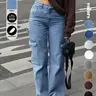 Teen Girl Denim Cargo Pants with Pockets, Loose Legged Pants, Trendy & Comfortable Casual Design, Ideal for Daily Wear & Outdoor Adventures, Cargo Jeans