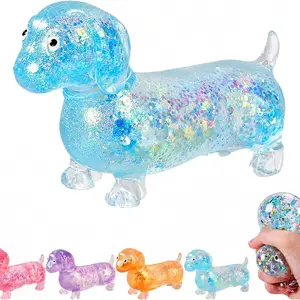 Cute Dachshund Glitter Slow-Rising Squishy Stress Ball, Weiner Dog Maltose Fidget Toy, Soft Squeeze Anxiety Relief Gadget for Home & Office Use