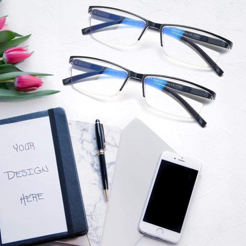 3 Pack Reading Glasses Men Blue Light Blocking Readers Half Rim Computer Eyeglasses with Spring Hinge Anti Eye Strain Business Style Comfortable Readers for Men Year-round Essential Birthday Christmas Gift for Dad Grandpa