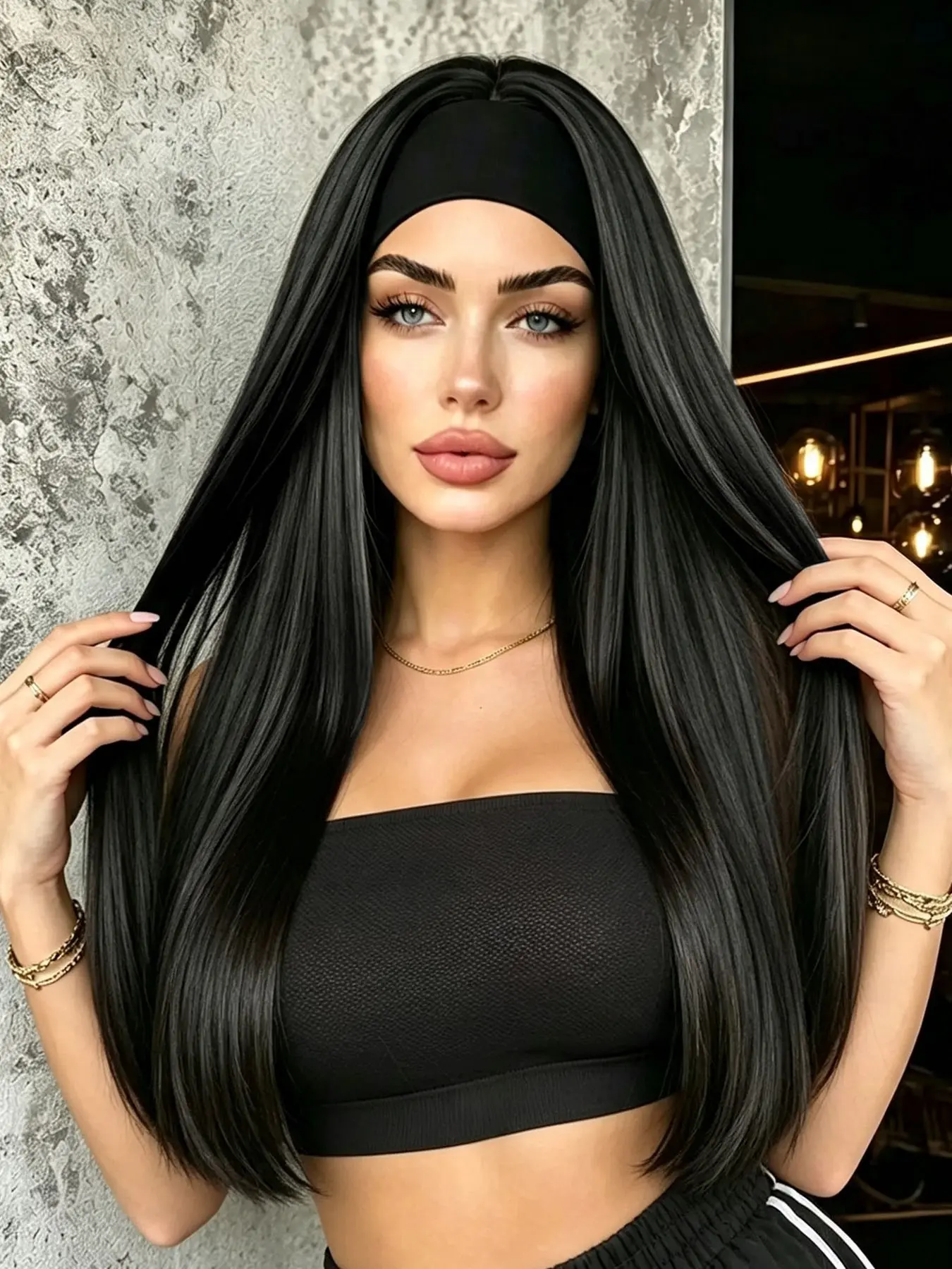 26 Inch Super Long Headband Wigs for Women, Straight Half Wig, Synthetic Hair, Glueless, Heat Resistant, Daily Party Use