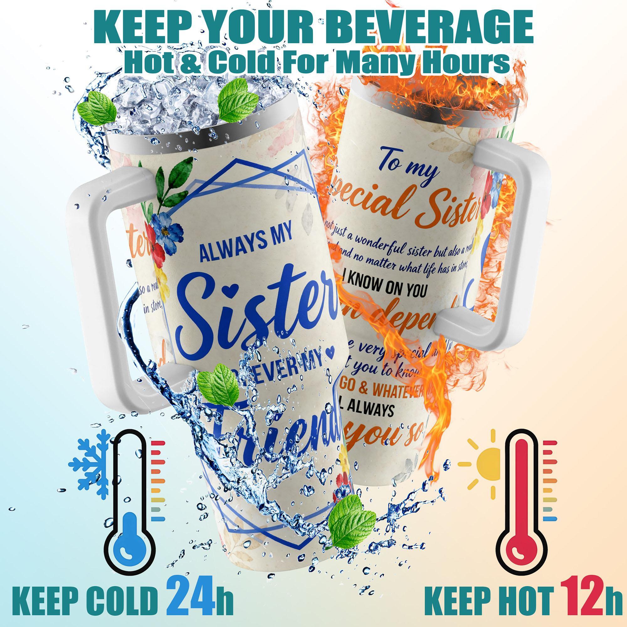 1pc Stainless Steel Cup 40oz/30oz/20oz Water Bottle Insulated Mug Tumbler,Funny Design With Special Sister Always My Friend Double-layer insulation Leakproof Large Capacity, Needed for Gym, Hiking, Travel Ideal Birthday Ch