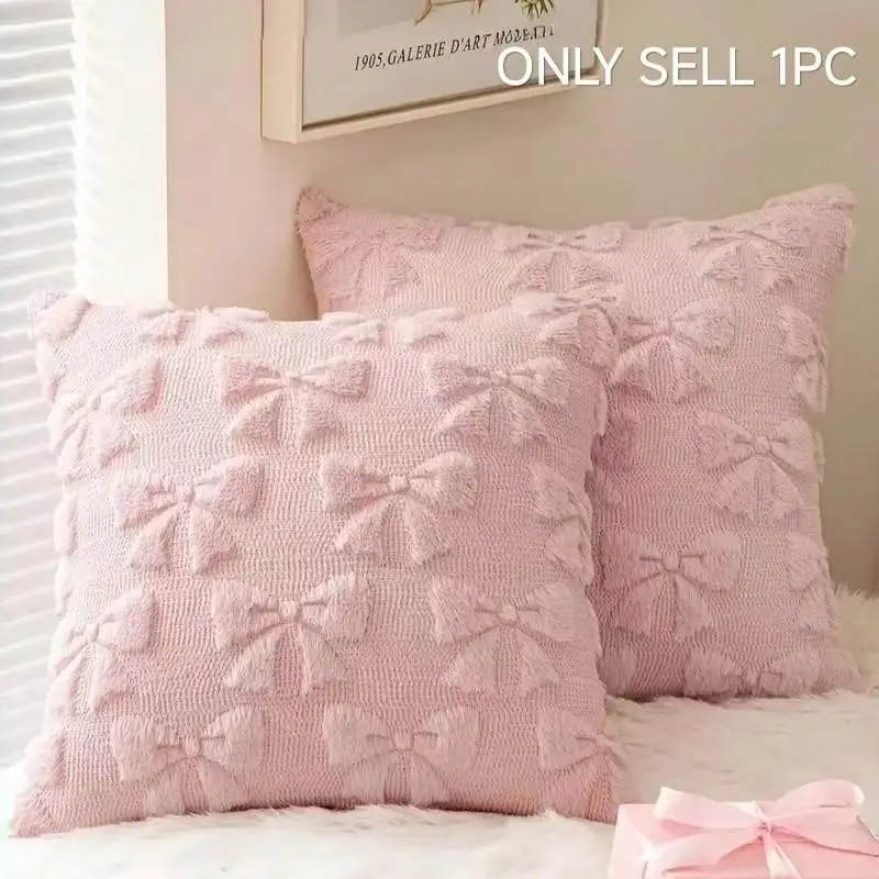 Multi-Color 3D Bow Fluffy Soft Pillow Covers, Cute Tufted Throw Decorative Cushion Cases, Cozy Room Decor Aesthetic, Ultimate Gift for Her