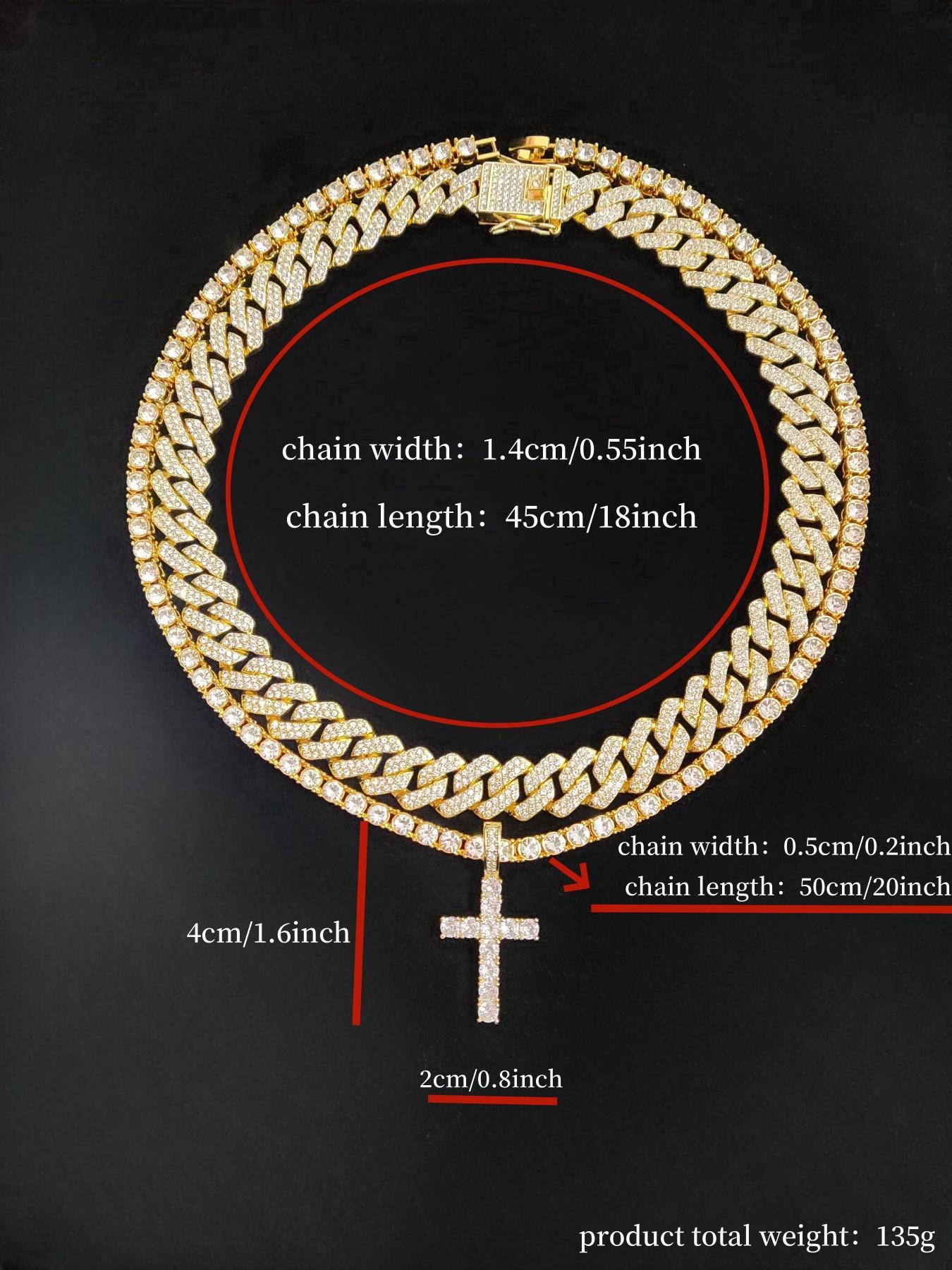 Easter Luxury Rhinestone Cross Pendant Necklace & Cuban Chunky Chain Matching Jewelry Set, Sparkly Streetwear Hip Hop Iced out Jewelry Set for Party, Gorgeous Trendy Accessories Cross Necklaces, Cuban Link Chain