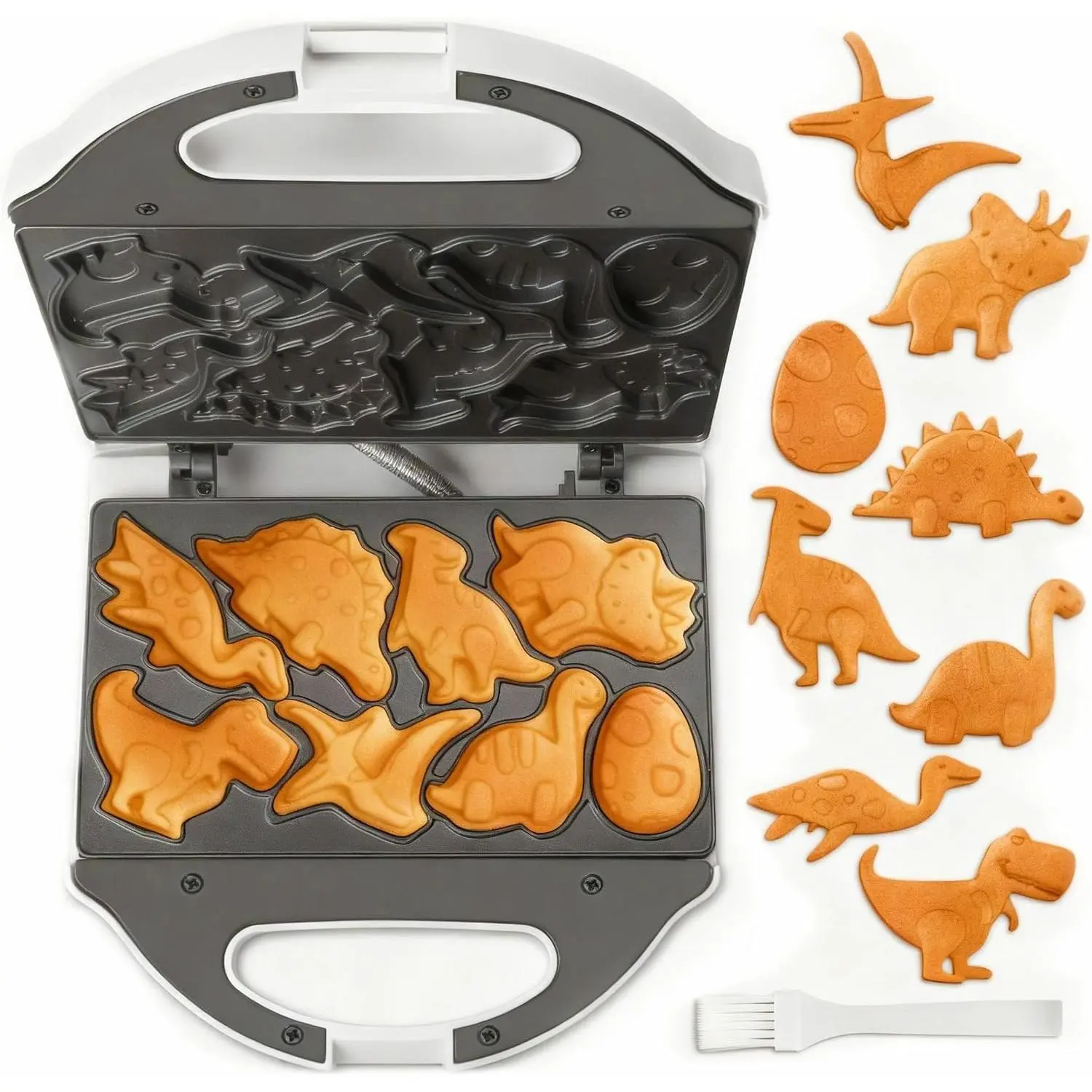 Dinosaur Mini Waffle Maker for Kids, Mini Pancake Maker Machine for Halloween, 8 Different Shaped Dinos in Minutes, Electric Non-Stick Waffle Iron, White
