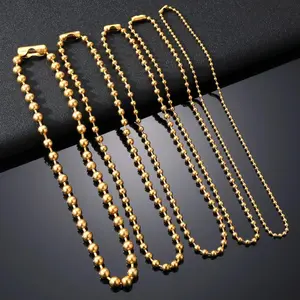 Women's High-Grade SS Beaded Chain Necklaces, 3/6/8mm Water Resistant Stainless Steel Ball Beads, Gold/Silver Color Chokers for Everyday Wear & Jewelry Making