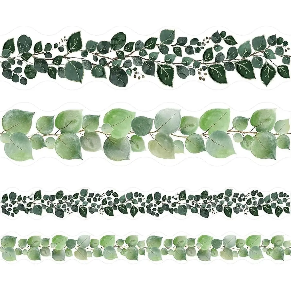 Eucalyptus Bulletin Board Border 36ft Green Leaves | Die-Cut Paper Trim, Nature Classroom Decoration, Two Sided, School Party Plant Home Decor