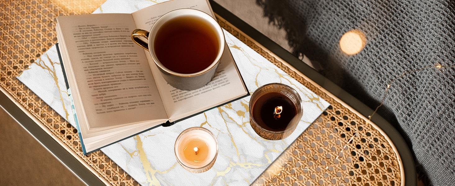 Luxury Gold Marble and Placemats Set of 6 Pieces, Gold Marble Placemats, Cloth Place Mats Indoor for,Washable for Dining Table