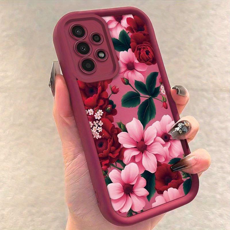 Elegant Red Floral Pattern Phone Case for Samsung Galaxy S26 S25 S24 S23 S22 S21 Fe Plus Ultra A13 A14 A15 A16 A17 A33 A34 A35 A36 A52 A53 A54 Note20, Shockproof And Durable, Stylish Design, TPU Protective