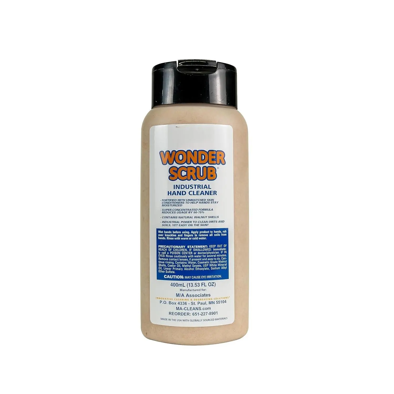 Wonder Scrub - Industrial Strength Mechanic Hand Cleaner - Heavy Duty Walnut Shell Soap - Tough  , Dirt, Oil, and  (400 ml bottle)