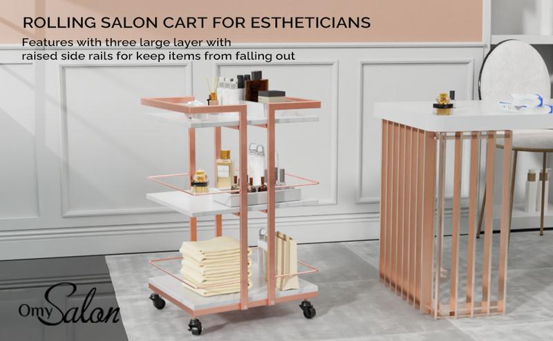 Esthetician Cart with Wheels Utility Salon Rolling Trolley, Mobile Storage Organizer for Beauty Spa Cosmetology Massage, Tattoo Manicure Facial Tool Holder Station