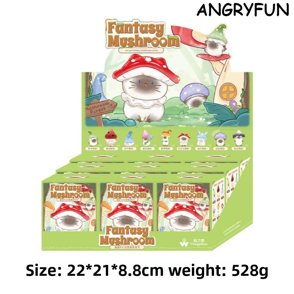 ANGRYFUN Cat Fantasy Mushroom Series Blind Box Figure – Cute Siamese Cat Collectible Mini Figurine, Desk Display Gift for Girls and Collectors