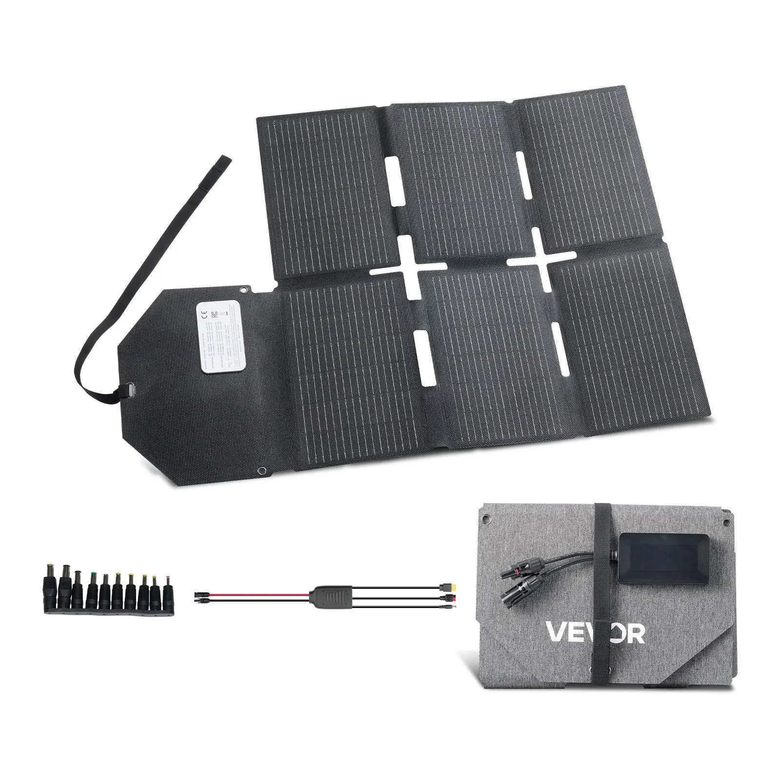 VEVOR Folding Solar Panel Charger, 1x60W 16BB N-Type Monocrystalline (24% Efficiency), Lightweight Portable with MC4 Output, Type-C, USB-A DC Ports, Easy Setup for Camping, Power Station Compatible