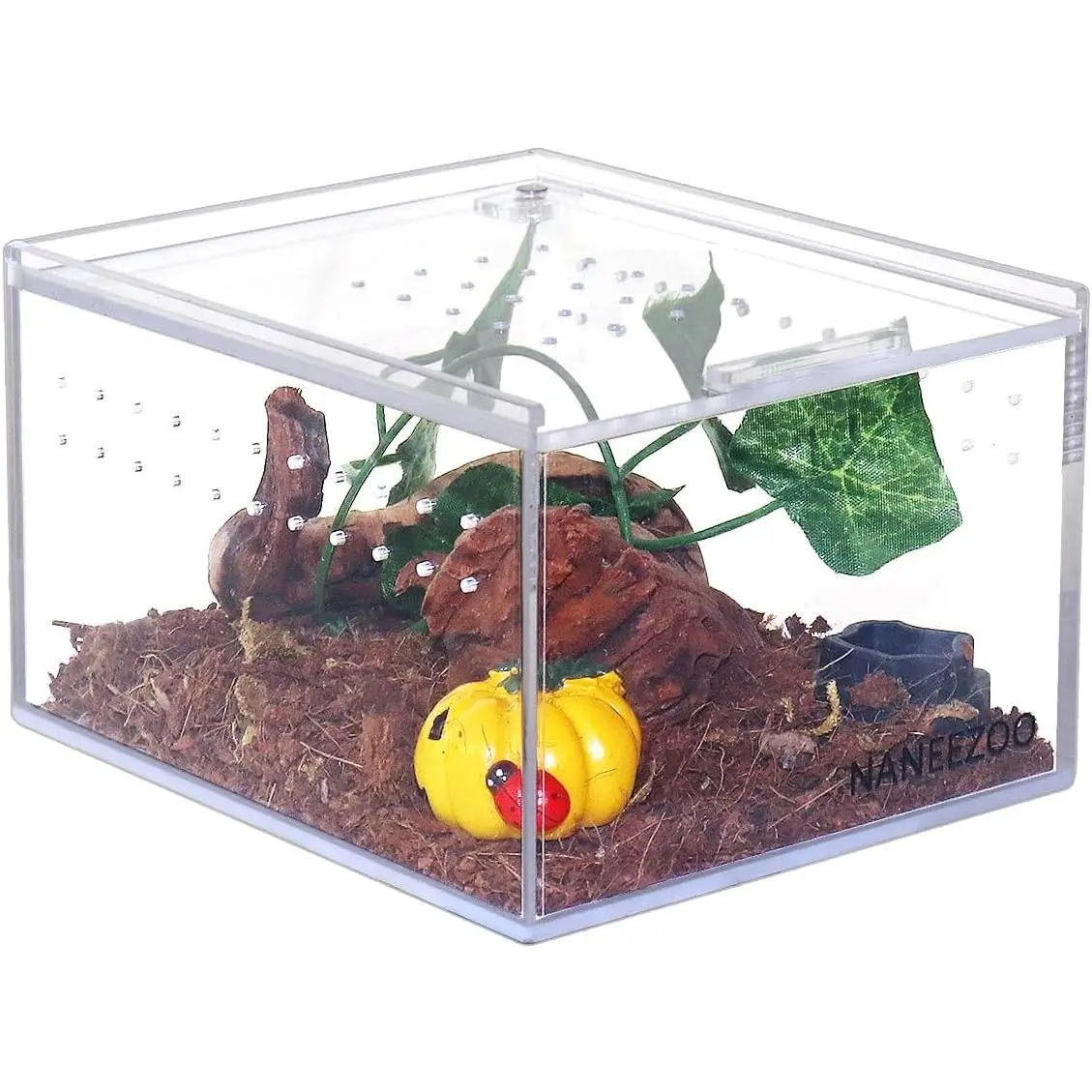 Acrylic Reptile Breeding Box, 5x4x3 Inch Nano Flat/Long Enclosure Transparent Reptile Breeding Box Terrarium Cage Tank for Tarantula Scorpion Sling Isopods Invertebrates Insect Mantis