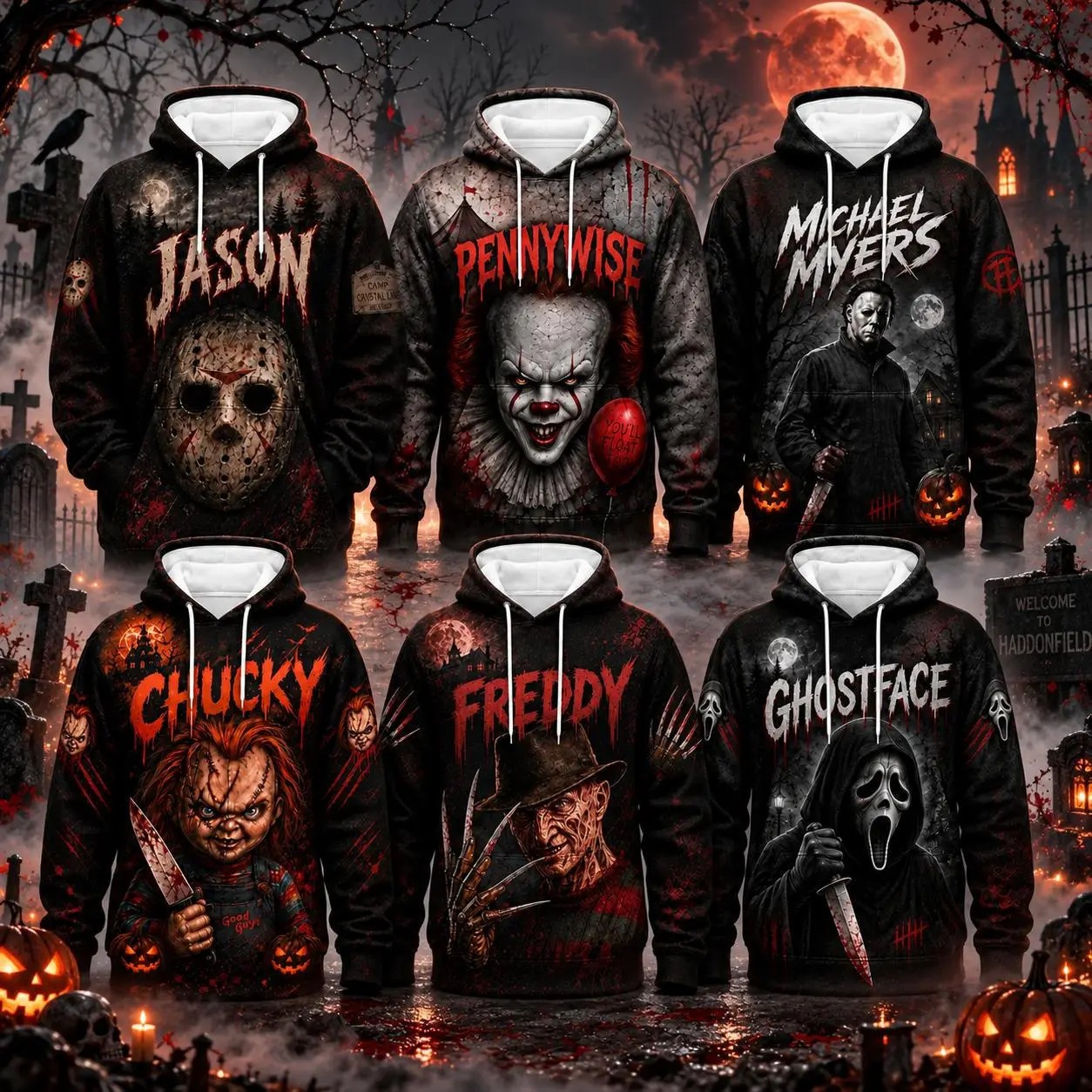 Unisex Halloween Horror Movie Themed Retro Hoodie with Pocket, Perfect for Halloween Parties and Everyday Wear, Suitable for Autumn Spring Winter Spooky Season, Halloween Gift