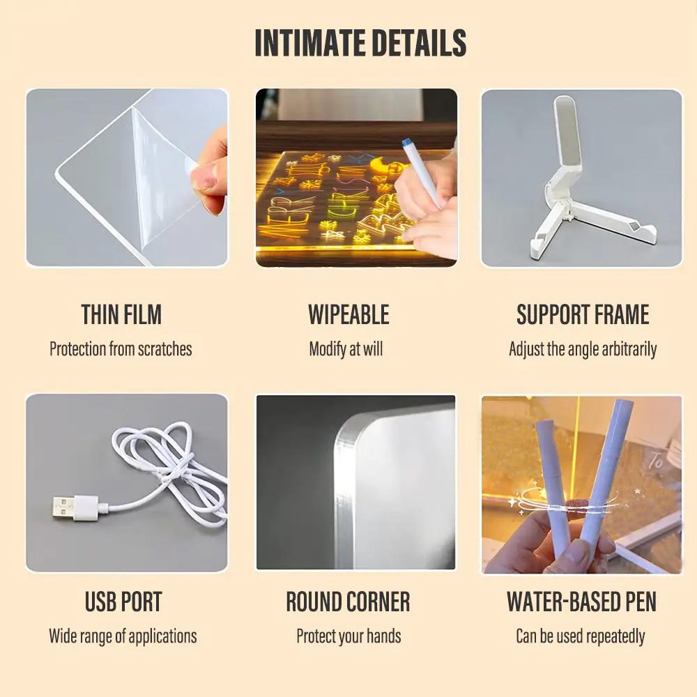 LED Light Up Acrylic Message Board Home Decor, Erasable Drawing Board Desktop Light With 7 Pen, Drawing Board, Bar Advertising Boards, LED Board, Creative Led Lighting