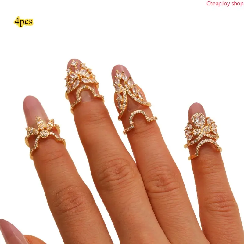 Sparkling Zircon Inlaid Open Finger Rings, Stylish Nail Protector & Decorative Finger Cuffs, Unique Trendy Finger Accessories, Chic Statement Ornaments for Daily Wear, Party Looks, Nail Art Styling and Fashion Matching Jewelsring