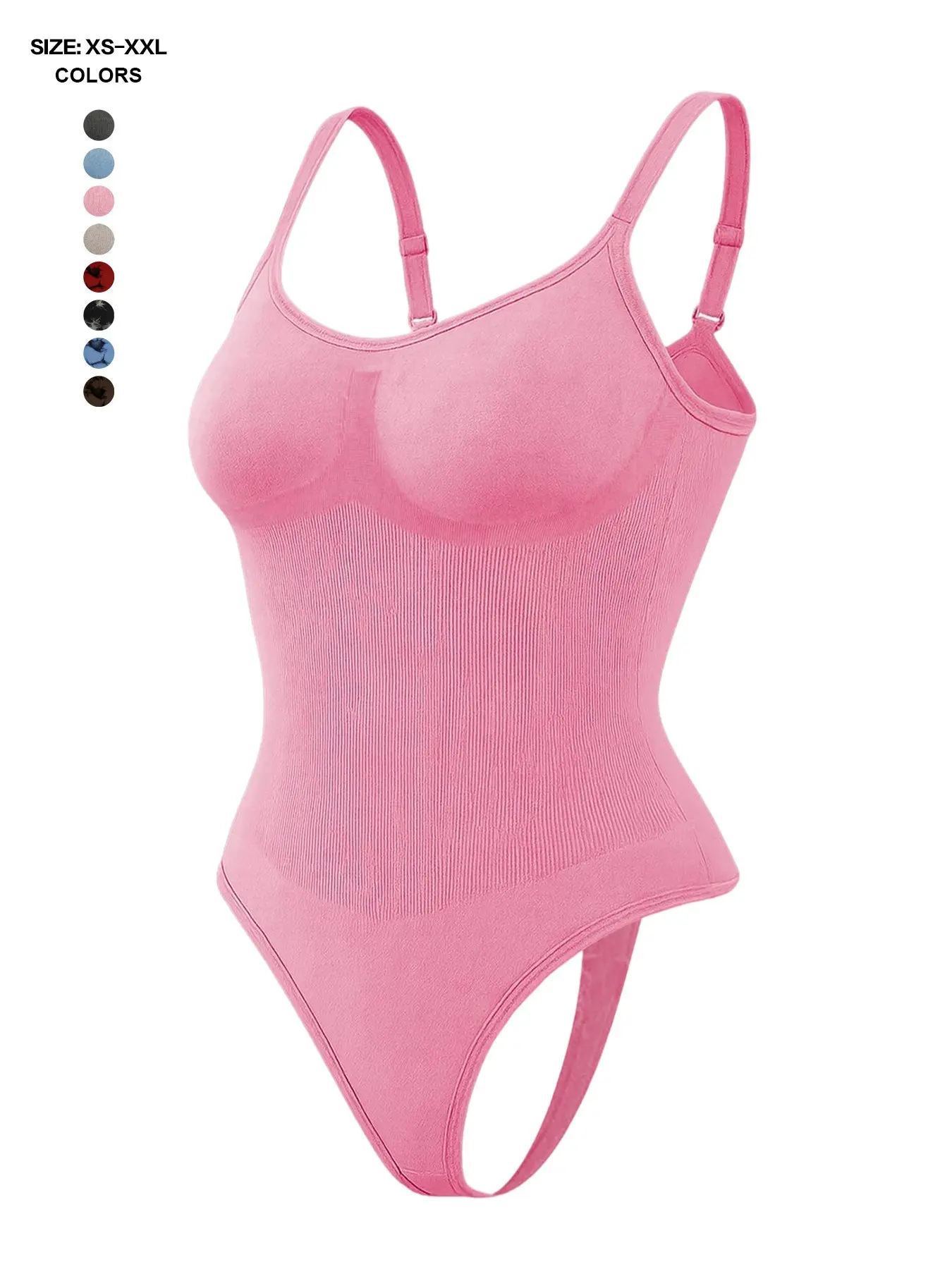 Women's Ribbed Texture Adjustable Strap Bodysuit, Spaghetti Strap, Basic Sculpting Shapewear, Casual Daily Layering Top, All Seasons, Plain Surface