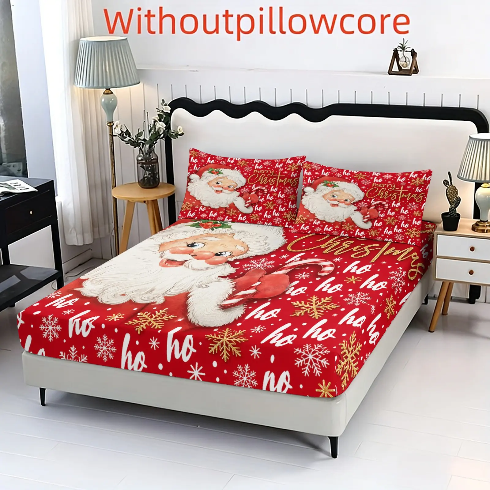 3pc Santa Claus printed Hoho snowflake Christmas bedding set, including 1 bed cover and 2 pillow covers (without filling material), suitable for single, double, and extra-large double beds. A gift for friends, applicable for bedrooms, guest rooms