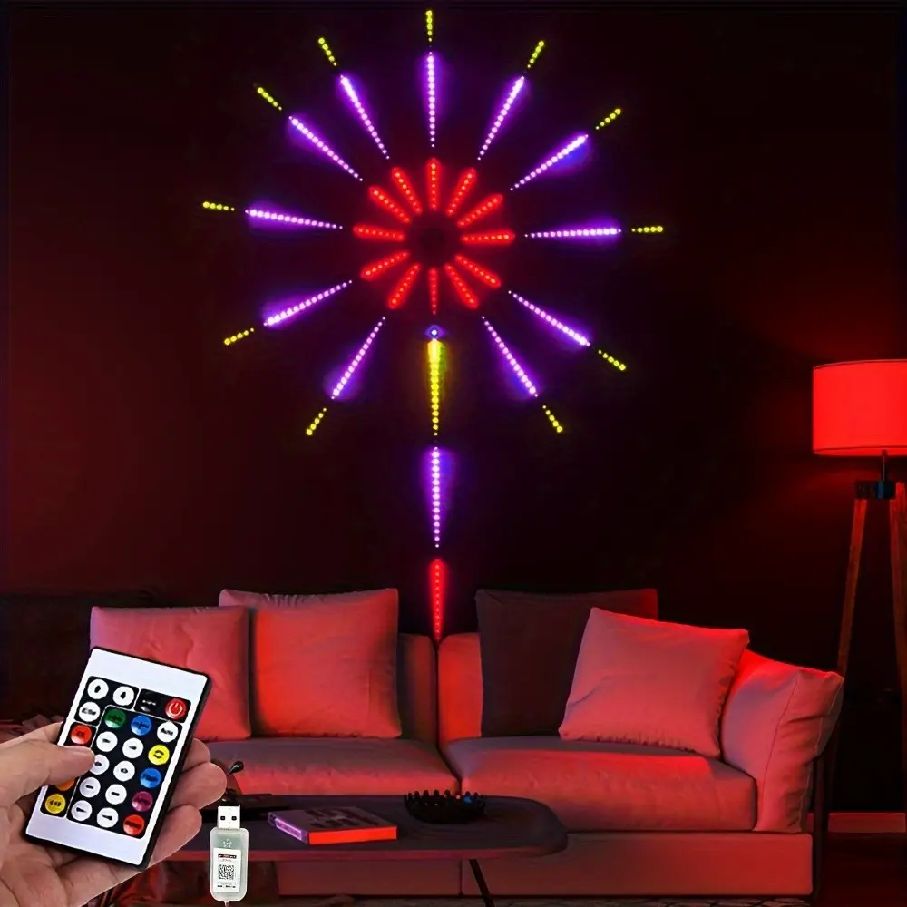 39-Inch/20-Inch USB-Powered Smart LED Firework Light Strip, Bluetooth-compatible APP & Remote Control, RGB Color-Changing for Indoor Decorations, Smart Led Lights