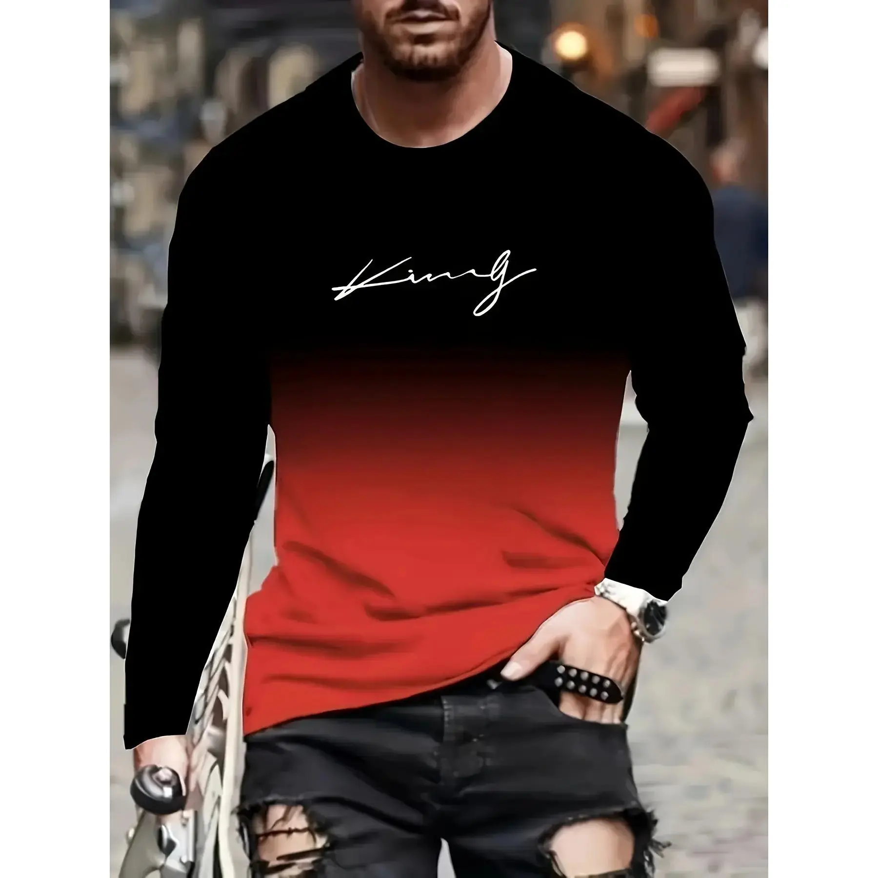 The 2025 new fashion men's gradient crew neck sweatshirt adopts a novel 3D printed letter pattern design, which is suitable for daily wear. Casual Streetwear Sweatshirt