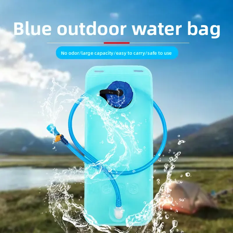 2L Folding Water Bag, Blue Drinking Pouch with Portable Mount for Outdoor Travel and Hiking/Cycling, Folding Bag
