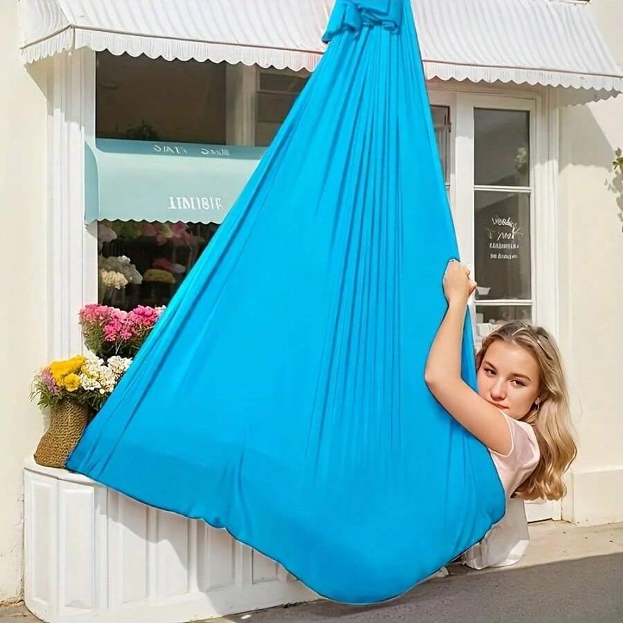 Swing with 360 Degree Rotating Ring, Portable Swing Hammock, Size 59x110 Inches, Elastic, Includes Hardware, Ideal for Yoga Camping Picnic