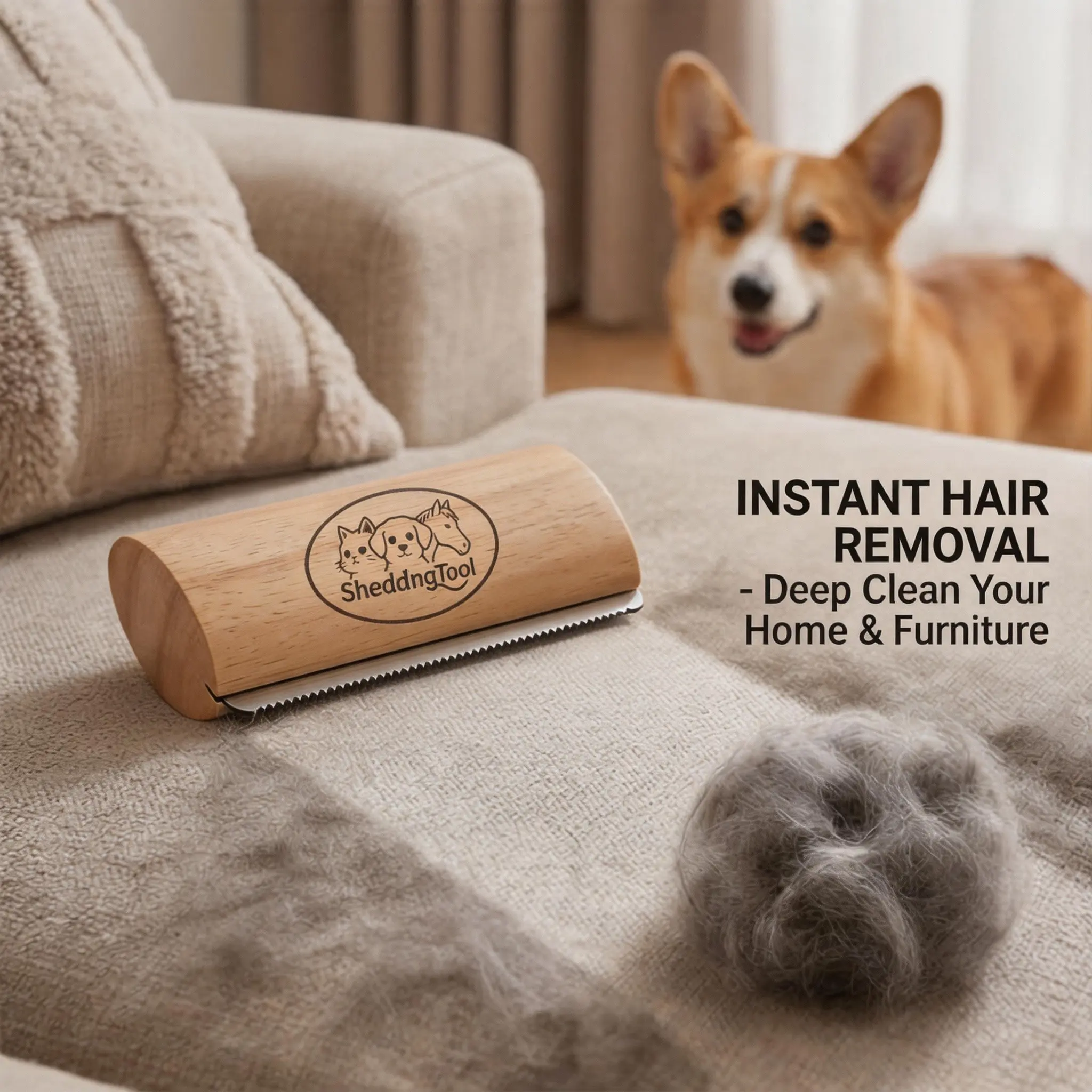 Eco-Friendly Wooden Pet Hair Scratcher, Portable Wood Dog Cat Fur Grooming Shedding Brush, Multi-Functional Hair Removal Tool for Horses Furniture Carpets Bedding