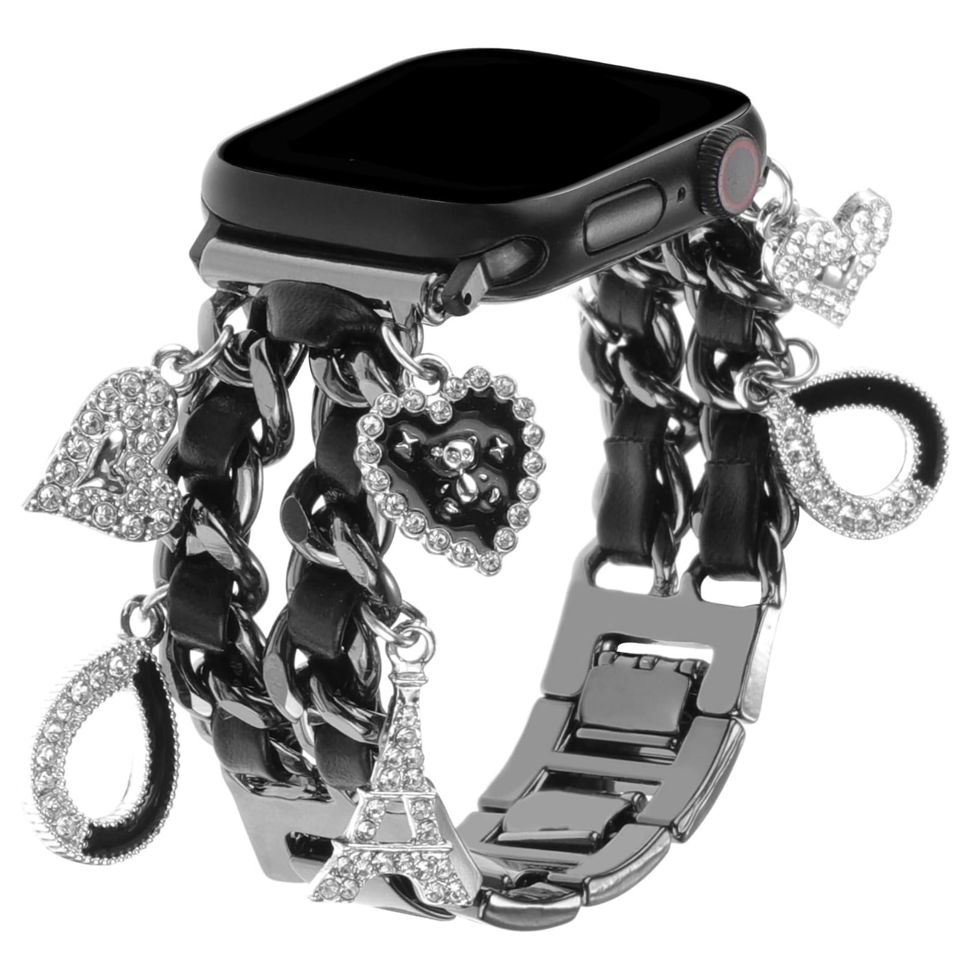 Smart Watch Bands, 2 Counts Stylish Watch Band with Unique Pendants, Replacement Watch Band for iWatch Series, Gift for Wife