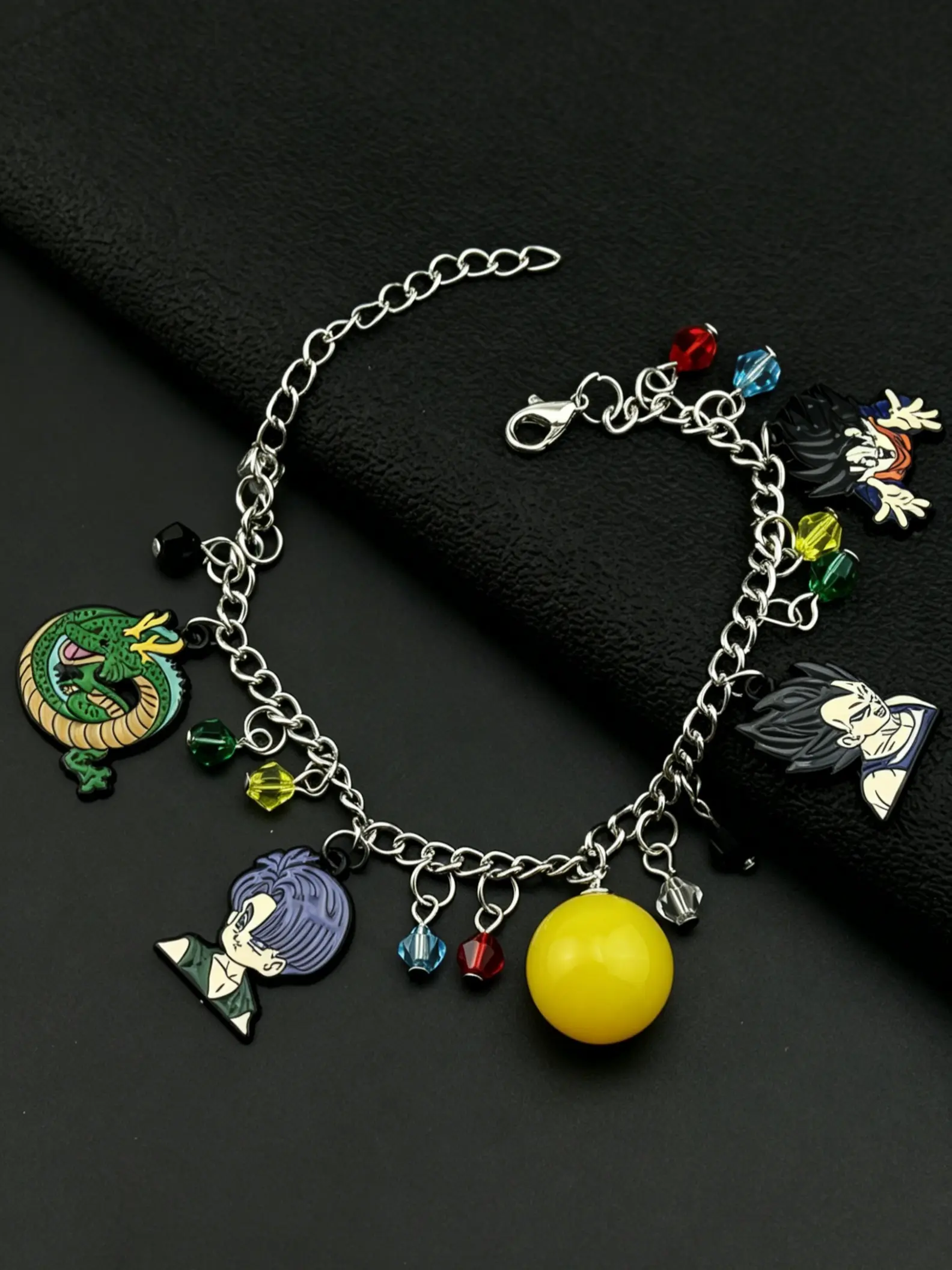 Vintage Retro Bracelet with Multiple Charms, Dragon, Figure, Ball Pendants, Multicolor Crystal Beads, Adjustable Chain, Beaded Bracelets, Streetwear Accessory