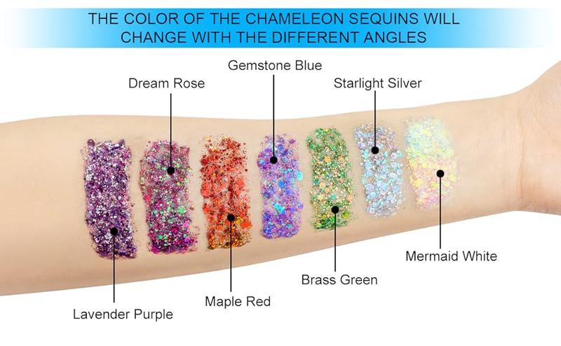 Green Gold Face Body Hair Glitter Gel for St. Patrick's Day Mardi Gras Festival Rave Accessories, Long Lasting Holographic Chunky Mermaid Sequins Glitter Gel Makeup for Women Men Kids, 1oz