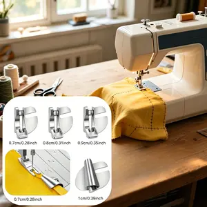 4-Piece Sewing Rolled Hem Presser Foot Set, Spiral Edge Stitch Presser Foot for Sewing Machine, Handheld Sewing Accessories