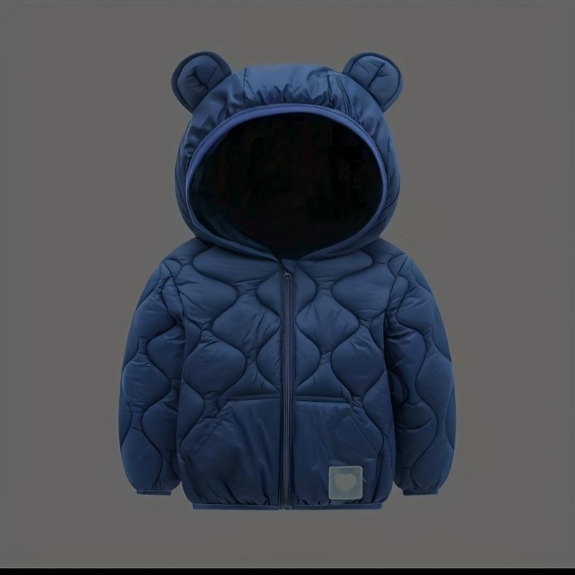 Boys' Adorable Blue Bear Ear Hooded Sweatshirt - Soft Polyester-Lined Warm Pullover with Zipper Closure, All-Season Casual Long Sleeve for Casual Attire