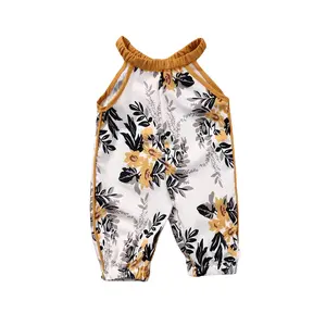 Newborn Baby Girl Sleeveless Romper Floral Print Jumpsuit Long Pants Toddler Outfit Summer Clothes