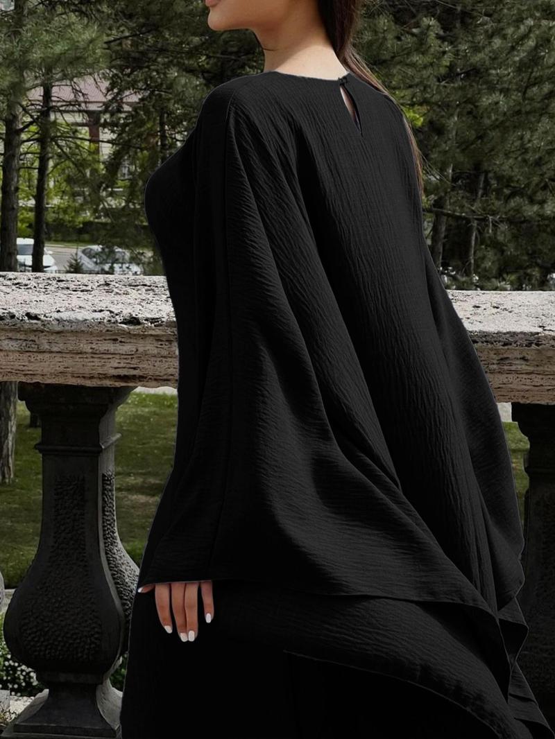 Women's Solid Color Loose-Fitting Batwing-Sleeve Long Dress, Casual Summer Woven Fabric Dress, Perfect for Relaxed Outings