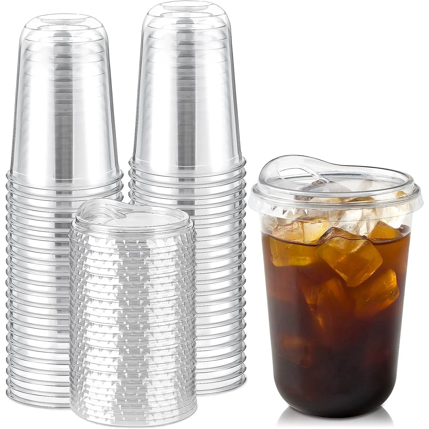 16 oz Clear Plastic Coffee Cups with Sip , 25 Sets | Cute Round Bottom, Strawless , Disposable To Go Iced Coffee Cups, Matcha Cups, Latte Cups, Smoothie Cups, Party Catering