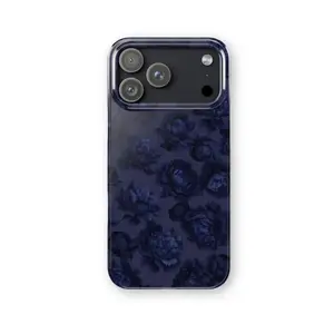 For iPhone 17 ProMax BLUE MOOD Phone Case: Chic Dark Blue Floral, Pretty Protective Cover, iPhone 17 Pro Max