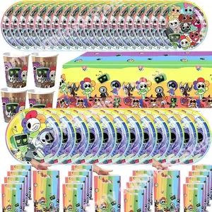 Cartoon Dandy's World Birthday Party Decoration Cup Plates Banner Cake Topper Horror Game for Kids Party Favors Baby Shower Supp