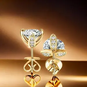 New classic imitation moissanite one-carat three-prong stud earrings DDMS0028, simple and elegant stud earrings