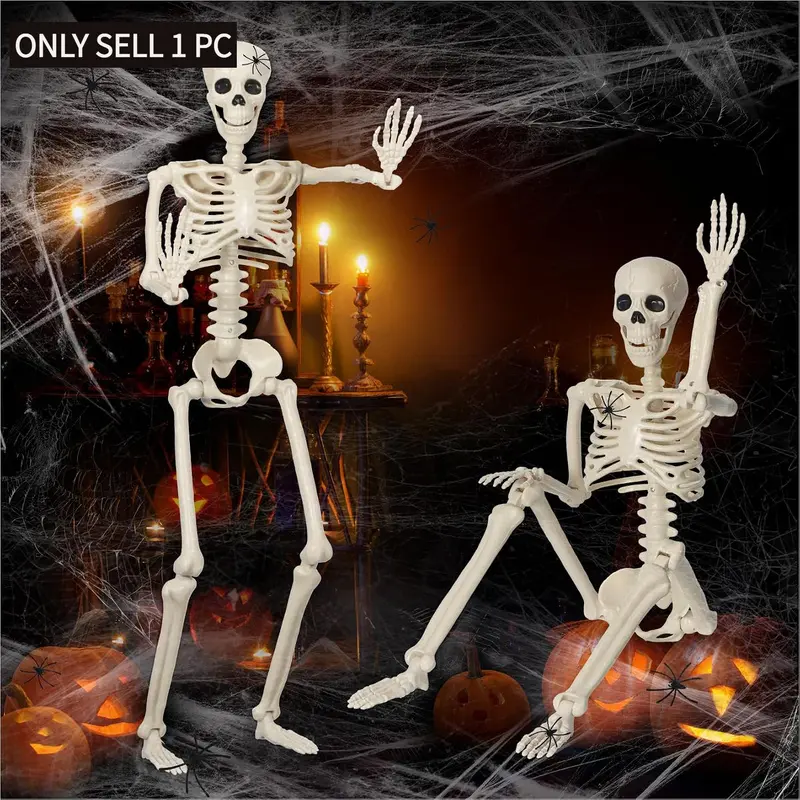 1/2 PCS Posable Plastic Skeleton Halloween Decor, Movable Joints Human Skeleton Model, Halloween Party, Haunted House, Indoor Outdoor Yard Lawn Garden Decorations