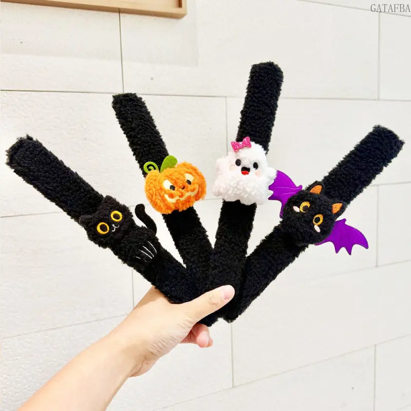 4pcs Halloween plush slap bracelets, cute ornament toys for holiday party dressing up
