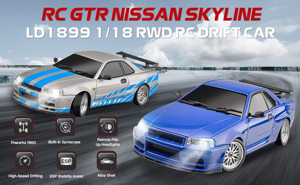 ARRIS 1/18 RC Drift Car GTR R34 2.4GHz RWD with Gyro Alloy Body – Blue