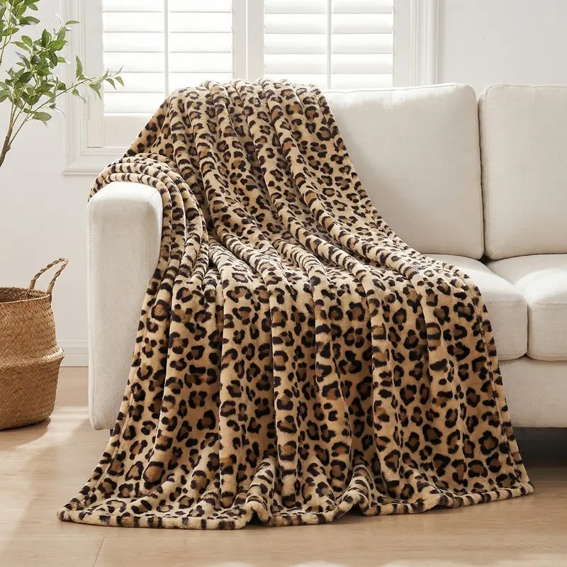 1 Piece Leopard Print Flannel Blanket, Double-Sided Ultra-Soft Fuzzy Throw, Cozy Warm Blanket for Sofa, Couch, Bedroom and Living Room