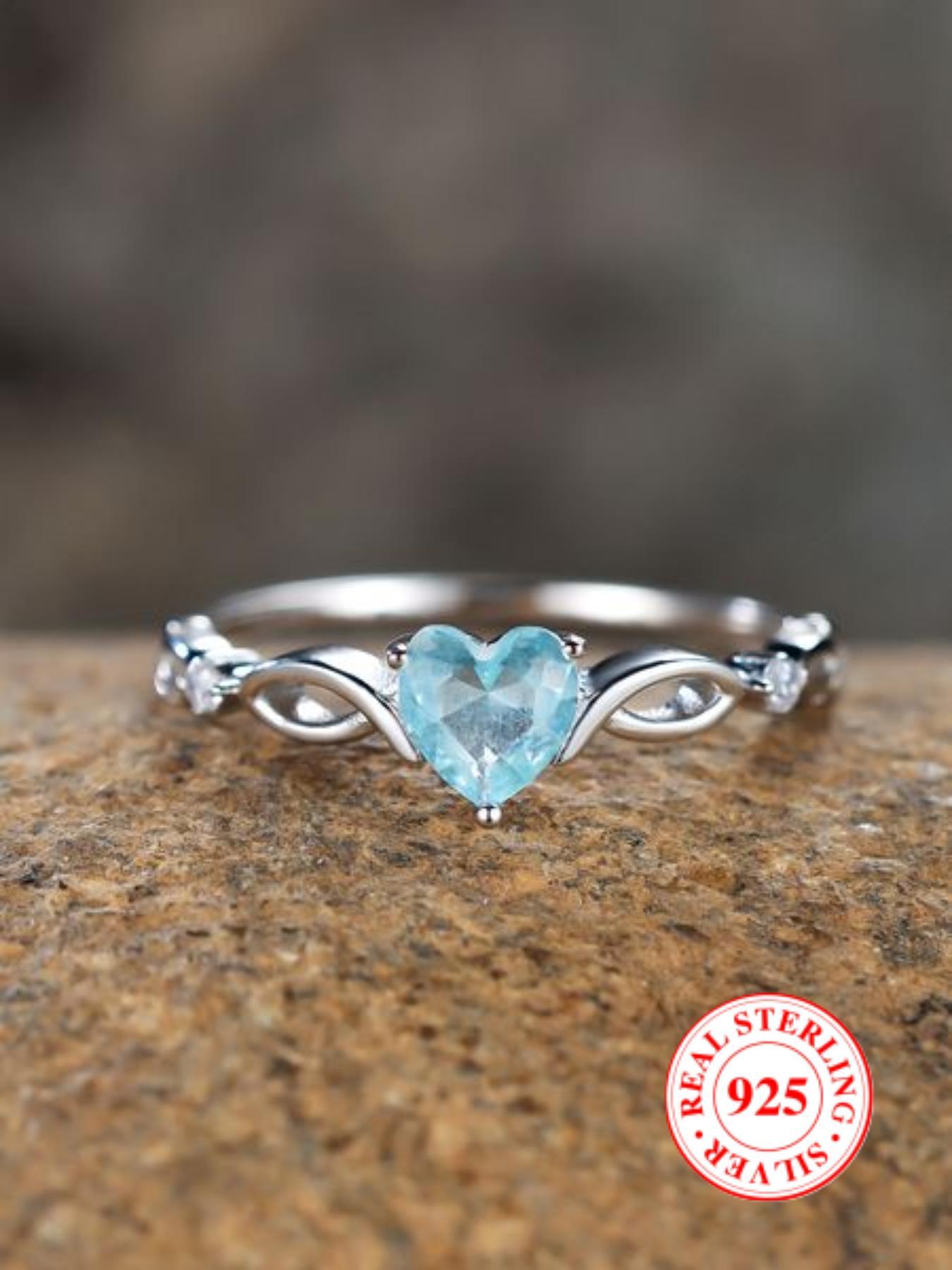 S925 Sterling Silver Fashion Colorful Heart Shaped Decor Ring, Promise Engagement Rings, Elegant Artificial Opal Decorated Ring for Women & Girls, Perfect Holiday Anniversary Birthday Gift, Valentine's Day Gift