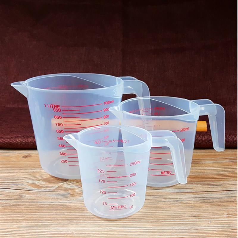 3-Pack Plastic Measuring Cups Set with Spout, Stackable BPA-Free Transparent Beakers with Red Measurements for Kitchen Baking & Liquid Measuring - 8.45oz, 16.91oz, 33.81oz Capacity