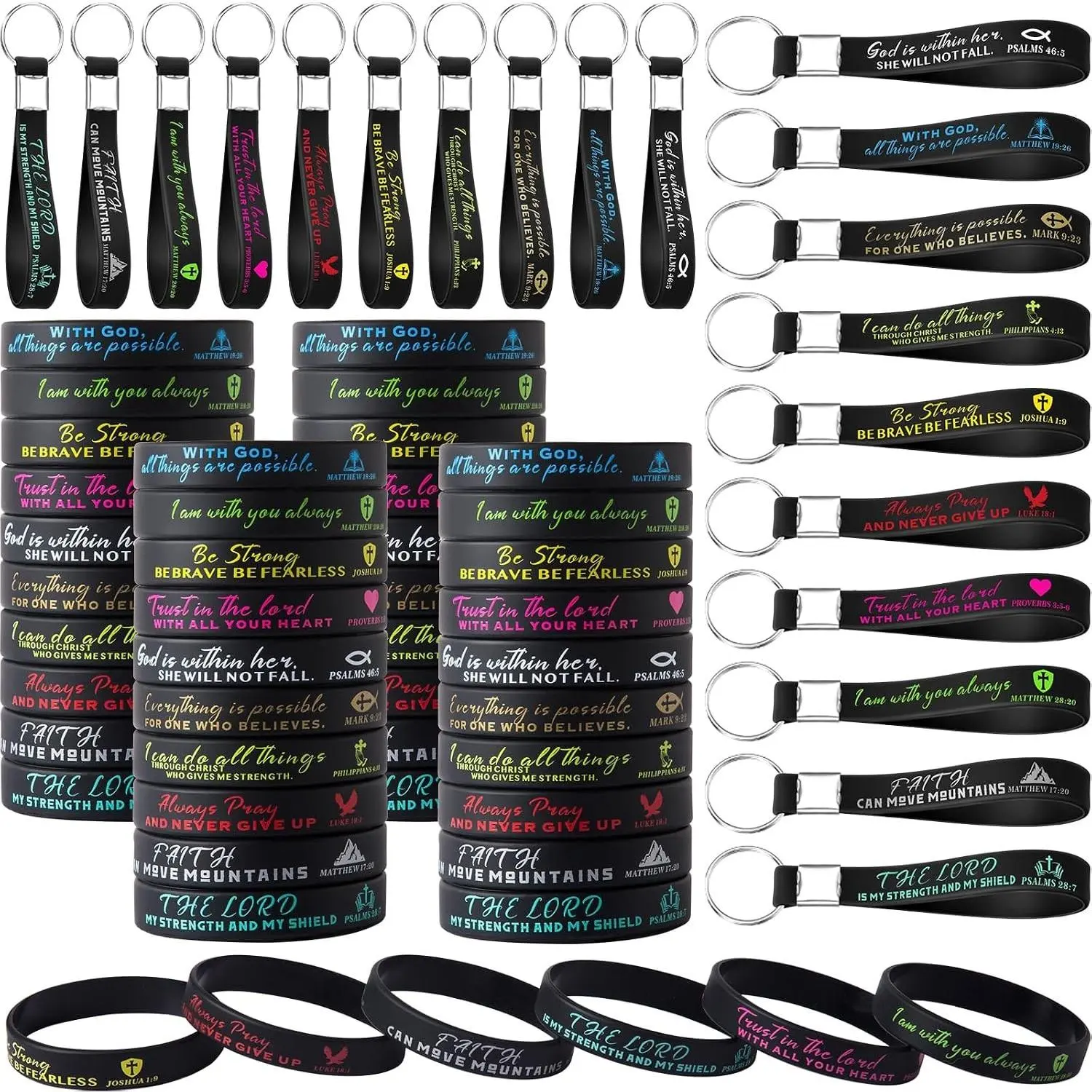 100 Pcs Inspirational Bible Verse Bracelets Keychains(Gift)