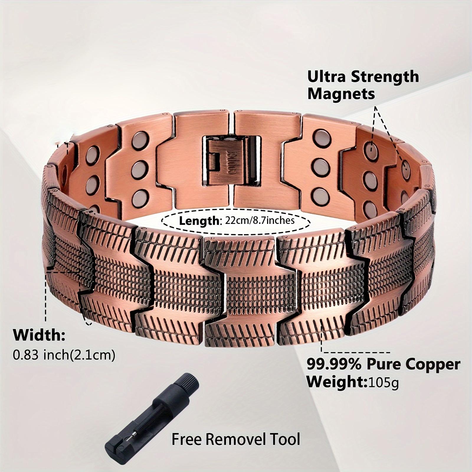 Men’s 3X Magnetic Copper Bracelet – Pure Copper Chunky Chain with Ultra-Strong Magnets, Adjustable Size Tool, Healing Therapy Bracelet for Arthritis & Joint Relief