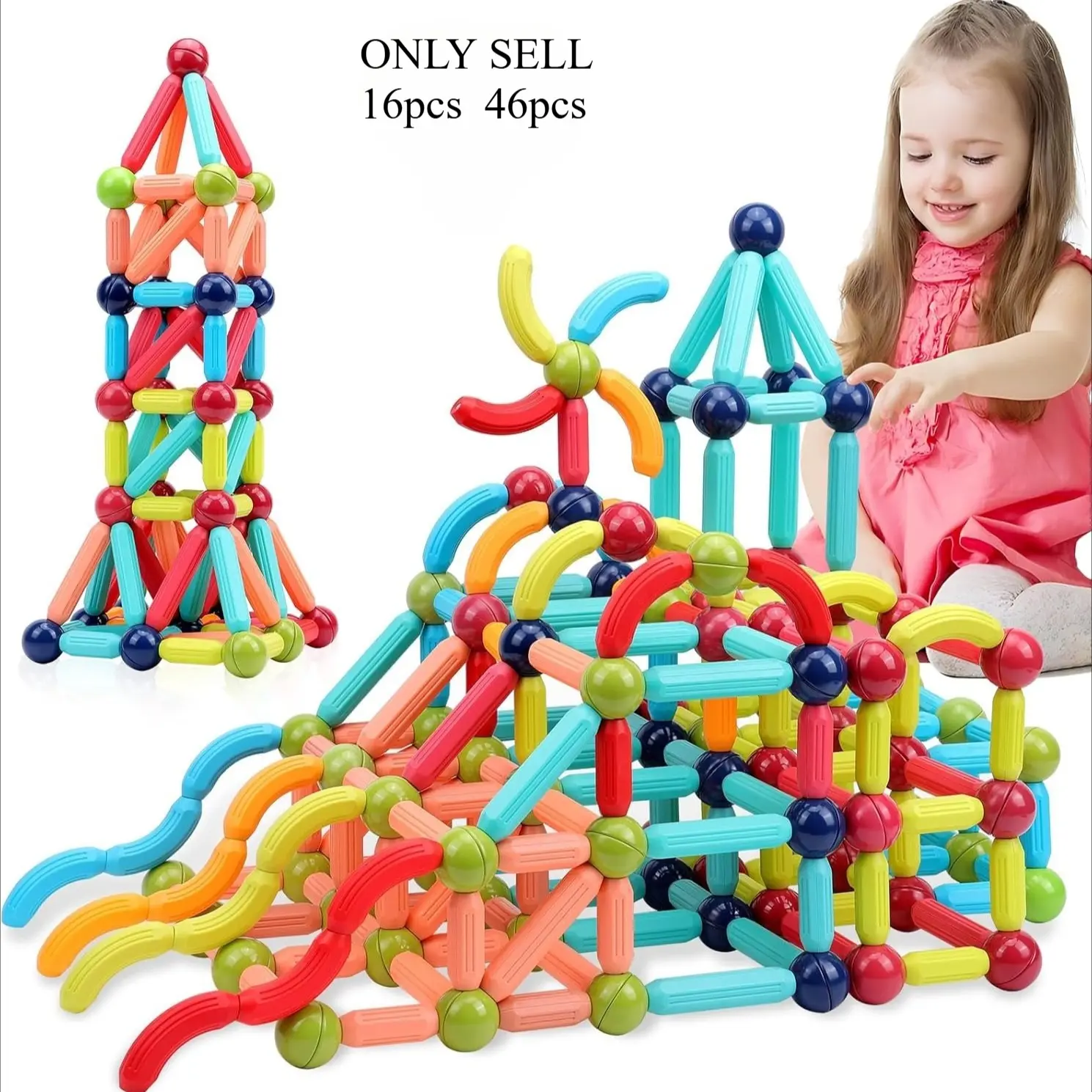 Magnetic Building Blocks for Toddlers: STEM Educational Toys for 3 4 5+ Years Old Kids - Magnetic Stick Montessori Game for Family for Boys Girls 3-5 Construction Stacking Blocks Stacking Tower Game