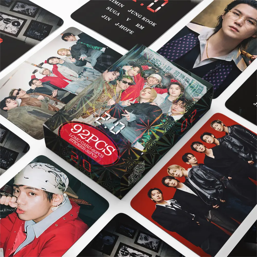 92Pcs Popular Kpop Boy Group Collection Cards 2.0, Double Sided Lomo Cards with Mini Stickers, Photocard